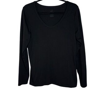 Woolx Lightweight Black Long Sleeve Top Blouse Size Large Merino Wool Blend